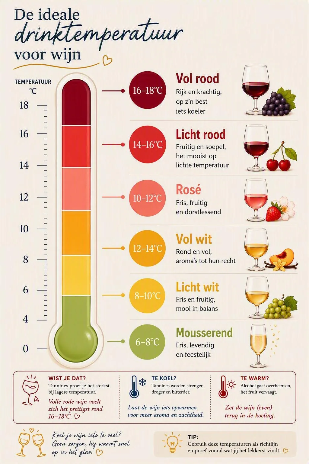 Wat is de ideale drinktemperatuur van wijn?